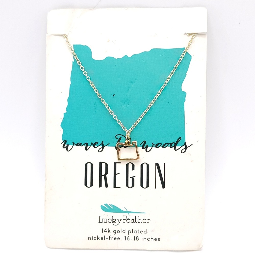 Lucky Feather Oregon State Necklace 14K Gold Plated